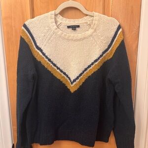 American Eagle Outfitters Navy, Cream & Mustard Chevron Crewneck Sweater